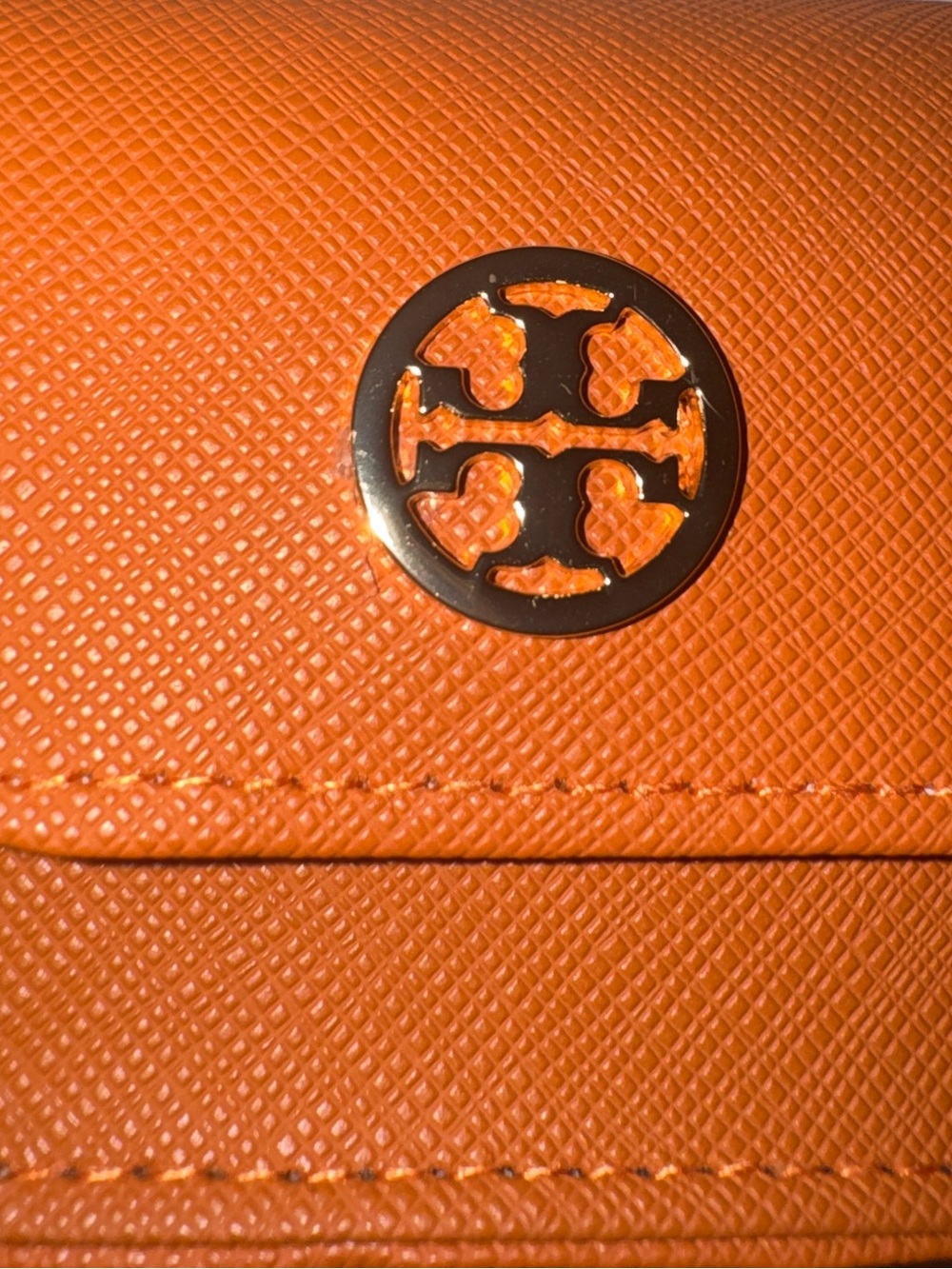 Authentic Tory Burch Orange Leather Sunglasses Case & Dust Bag Set